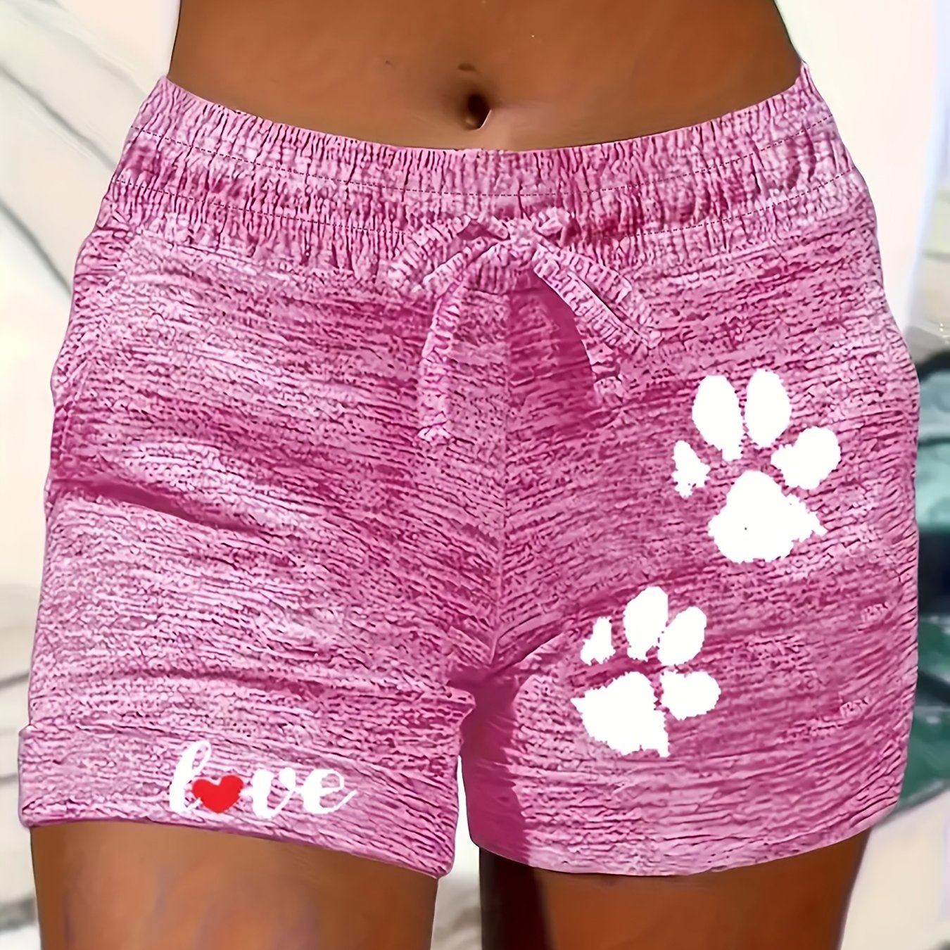 Шорты для женщин больших размеров летние повседневные с рисунком лапы и дизайном любви