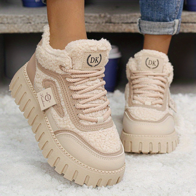 Women's Fleece-Lined High-Top Boots Winter Thick Sole Casual Shoes