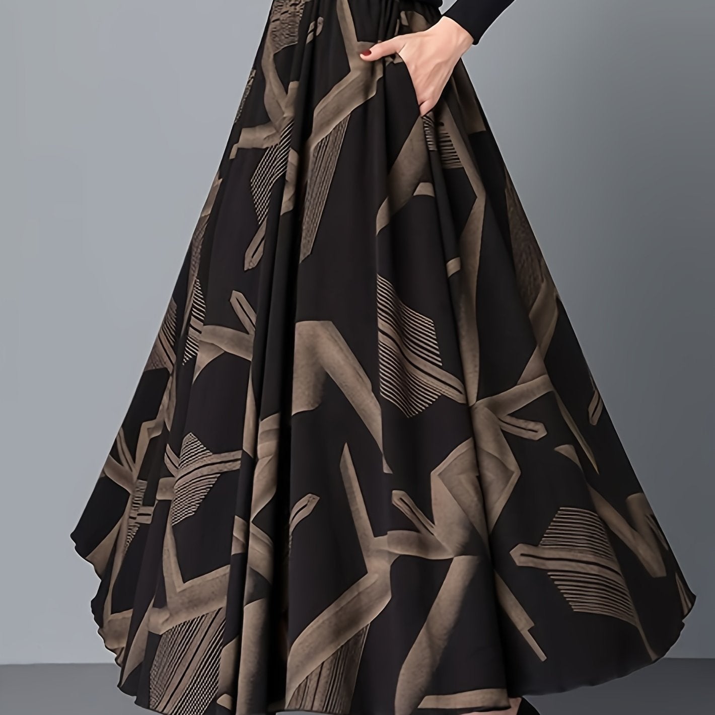 Women's Long Flared Geometric Pattern Polyester Skirt for Spring and Summer Vacation