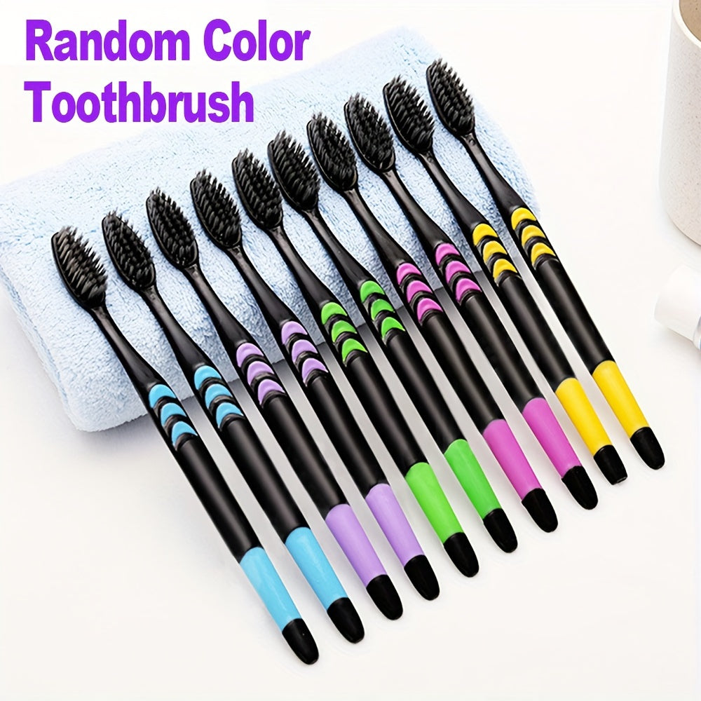 Set of 5/10 Soft Bristle Toothbrushes for Adults with Multicolor Grip Handles and Black Nylon Bristles