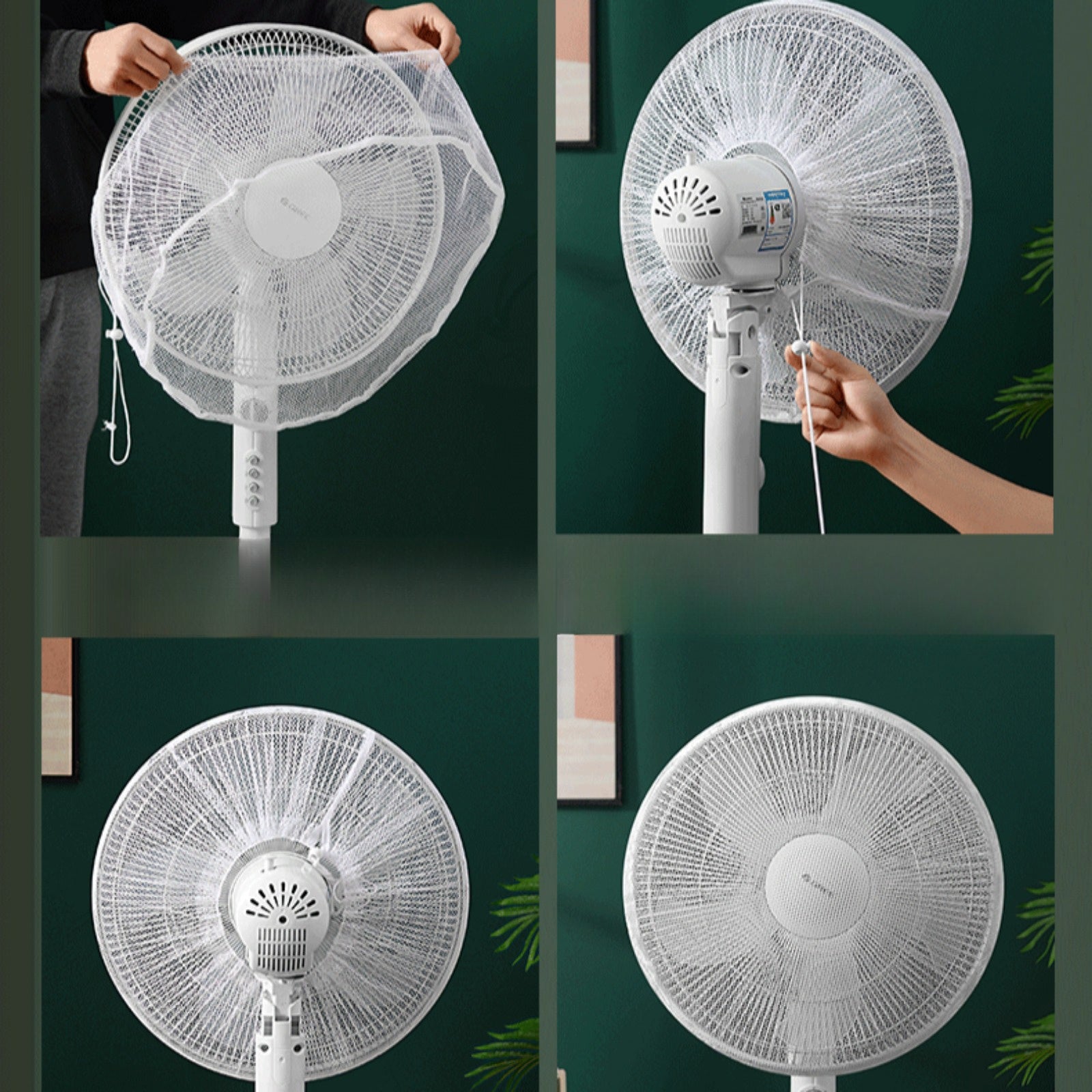 2pcs White Floral and Zoo Animal Fan Dust Covers with Hand Pinch Guard