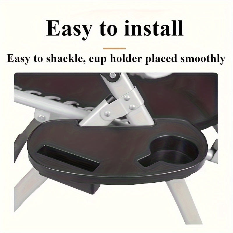 Durable Plastic Lounge Chair Cup Holder Tray Foldable Side Table Black