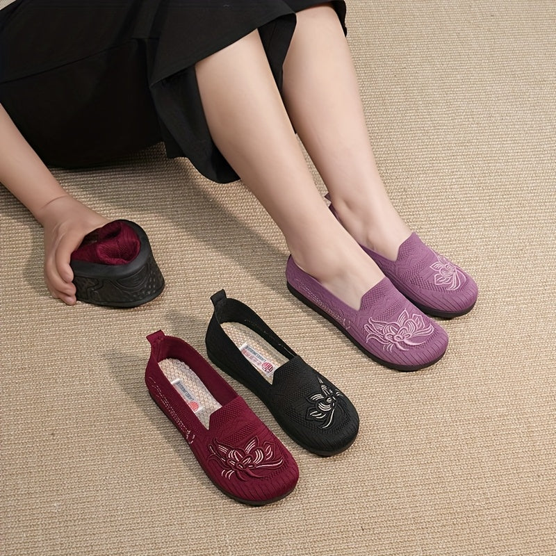 Женские мокасины-слипы из дышащей ткани с цветочным узором, повседневная обувь