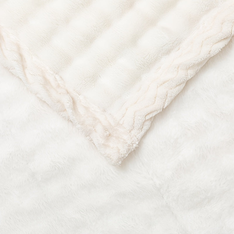 White Bubble Fleece Blanket 100% Polyester All-Season Cozy Throw for Living Room Bedroom Camping