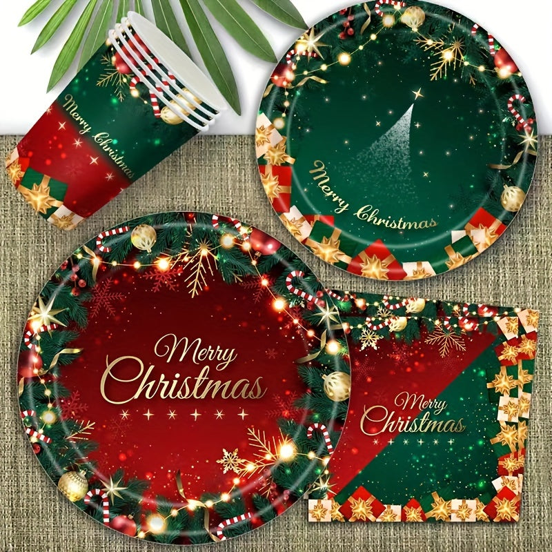 80 Pieces Christmas Party Supplies Set Red Green Paper Plates Napkins Cups Tableware
