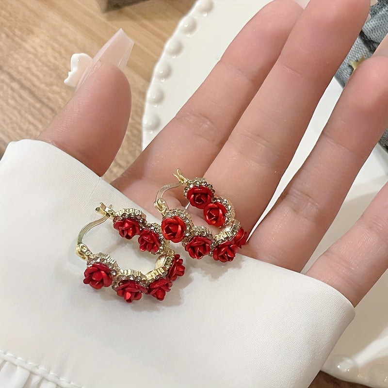 Red and Purple Rose Flower Earrings for Women Stylish Jewelry Gift