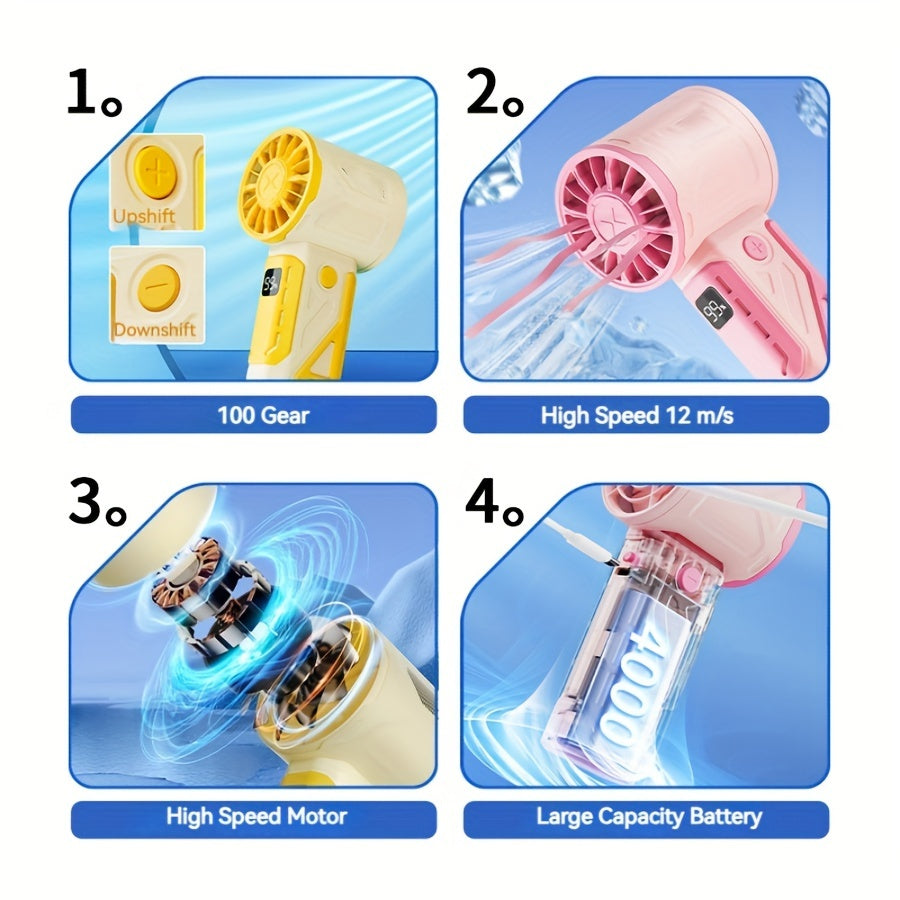 USB Rechargeable Portable Fan with 100-Speed High Wind Indoor Outdoor Use