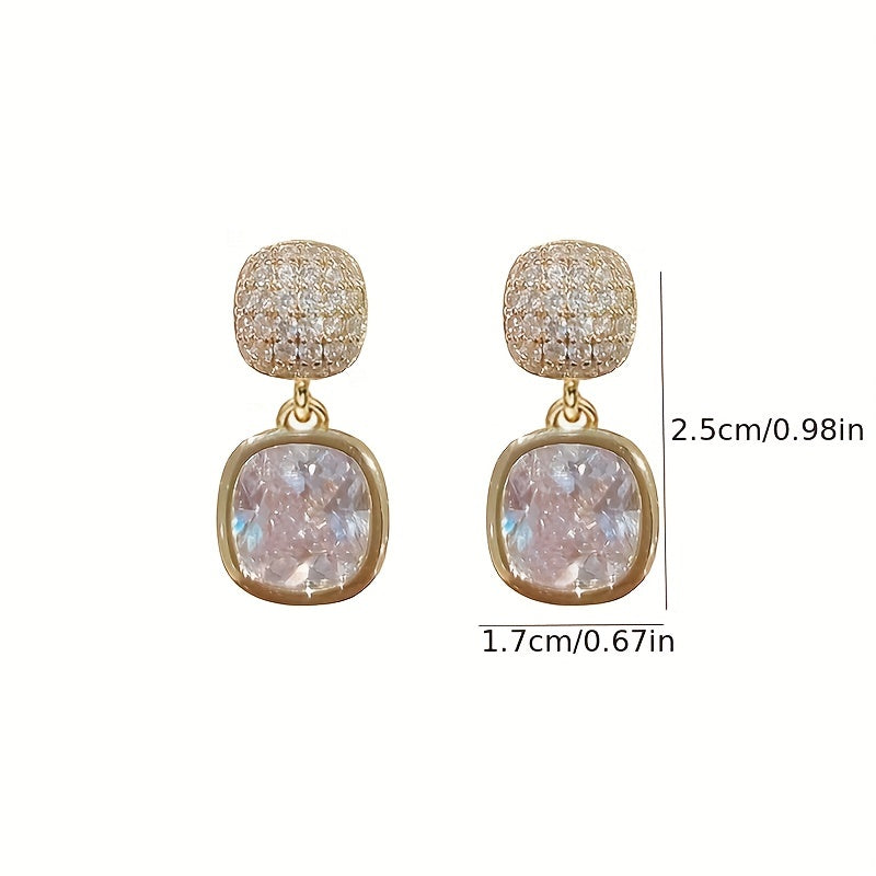 Women Geometric Square Rhinestone Crystal Stud Earrings Zinc Alloy Stainless Steel Posts Jewelry