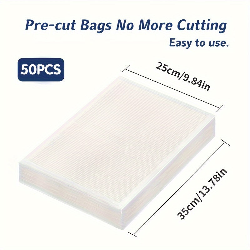 Pack of 50 Reusable Vacuum Sealer Bags for Food Storage, No Electricity Needed