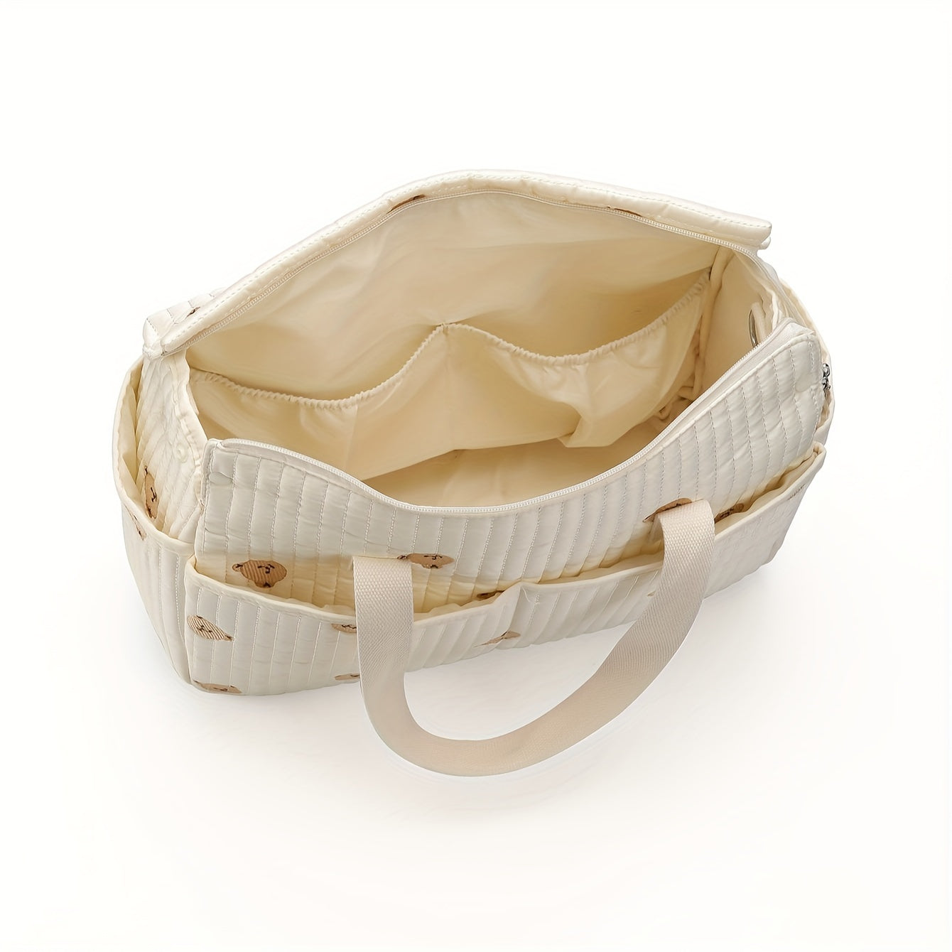 Большая вместимость сумки для подгузников с вышивкой медведя, прочный полиэстер, несколько отделений, регулируемый плечевой ремень