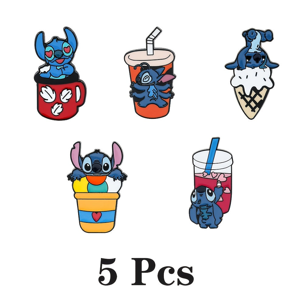 Set of 5 Cartoon Enamel Pins with Ice Cream and Tea Cup Designs for Collectors