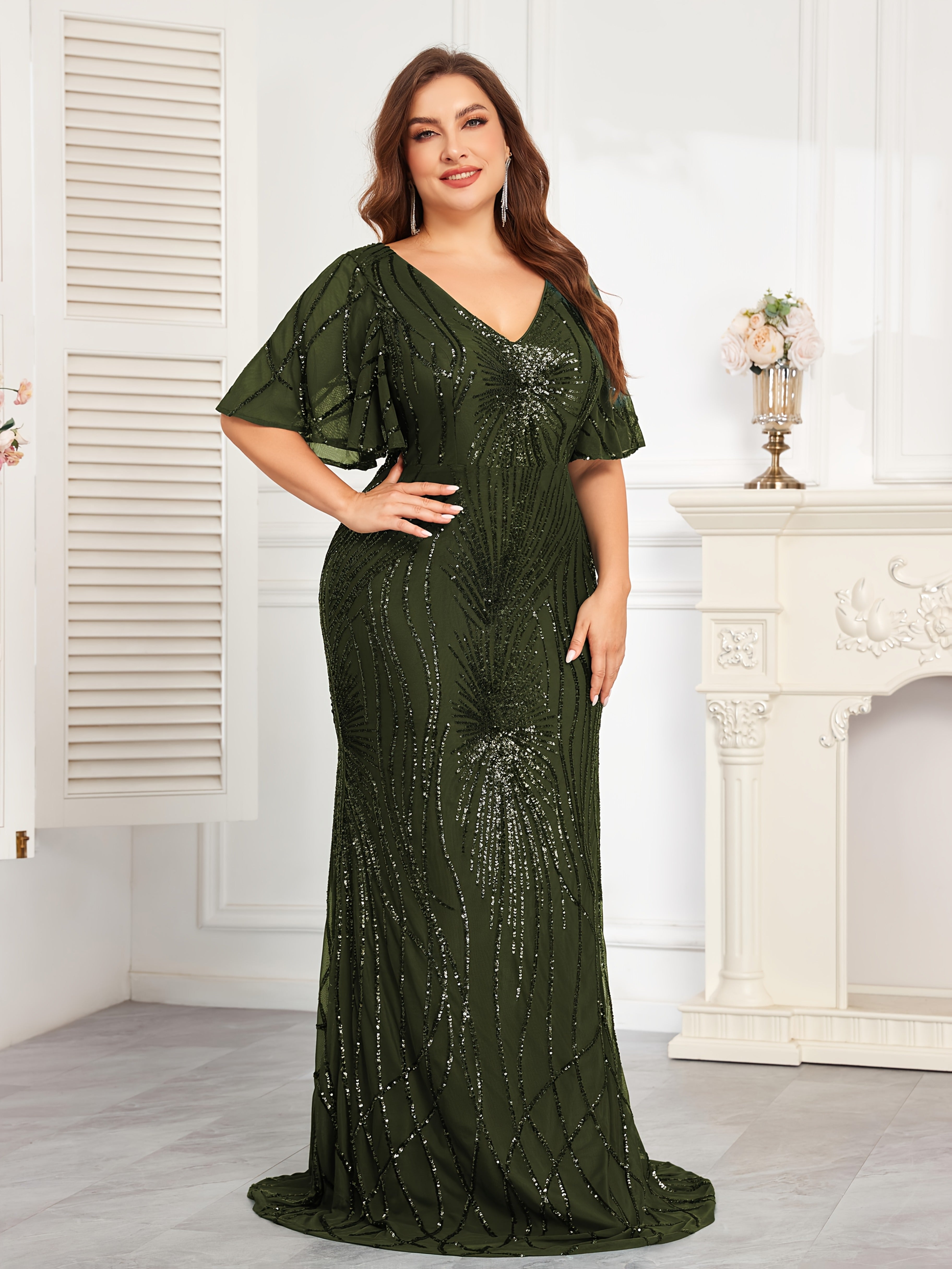 Women's Plus Size Sequin Bodycon Dress Polyester All-Season Party Gown