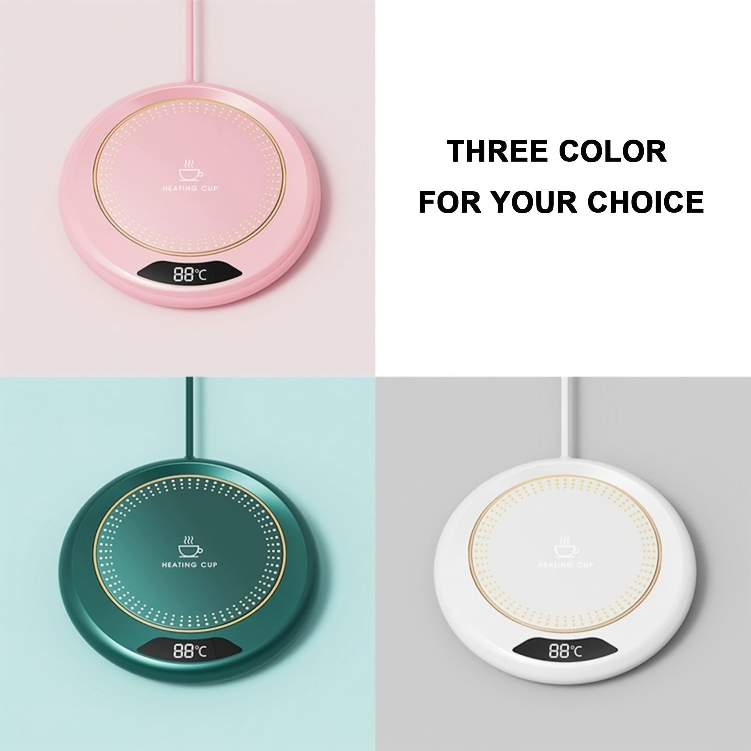 USB Thermal Cup Mat Keeps Drinks Warm for Flat Bottom Cups Outdoor Use 3 Temperature Settings