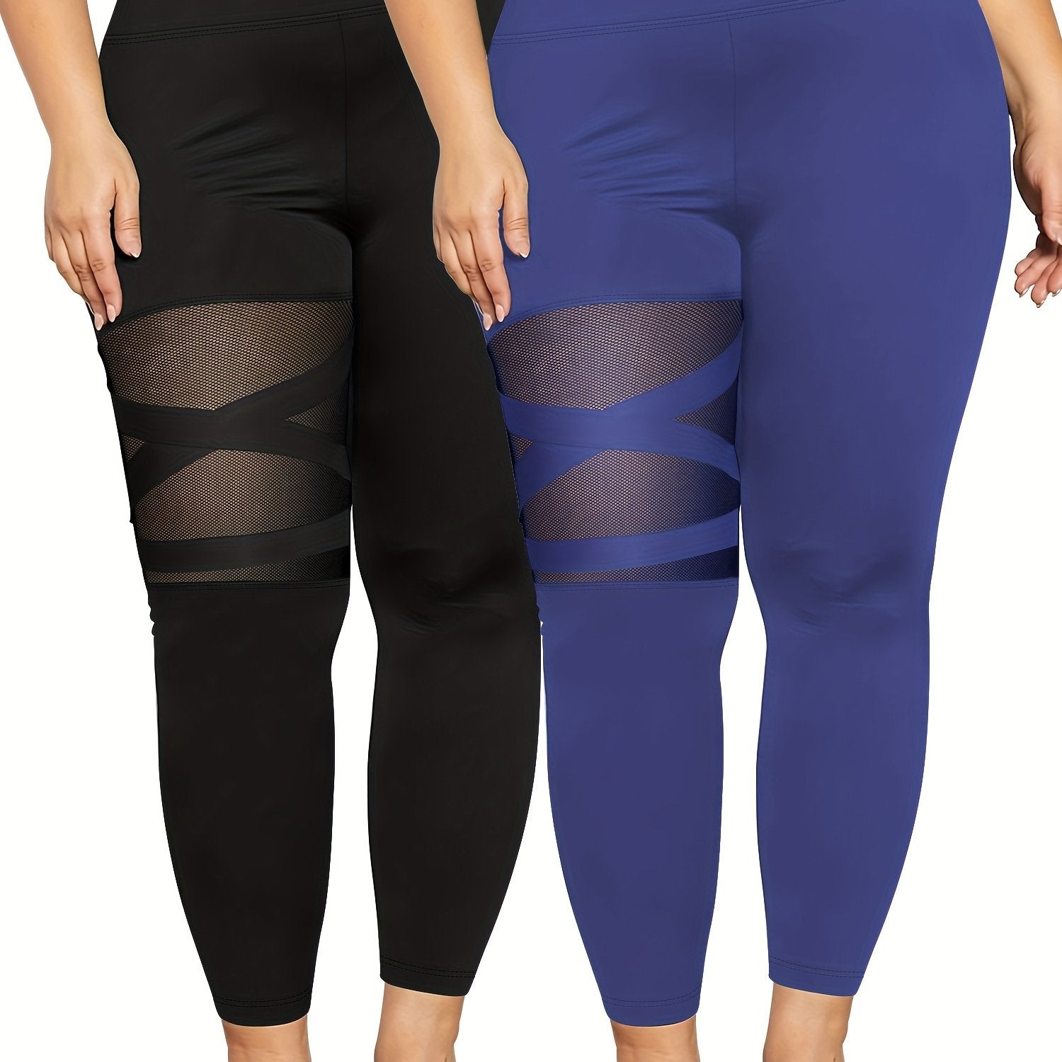 Women's Plus Size Spliced Mesh Leggings Soft Fit Pack of 4