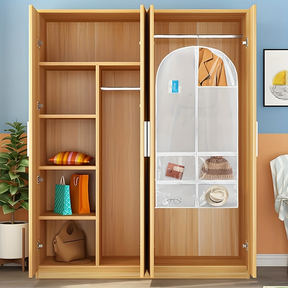 Funda de traje plegable blanca con múltiples bolsillos, bolsa de ropa a prueba de polvo para viajes y almacenamiento