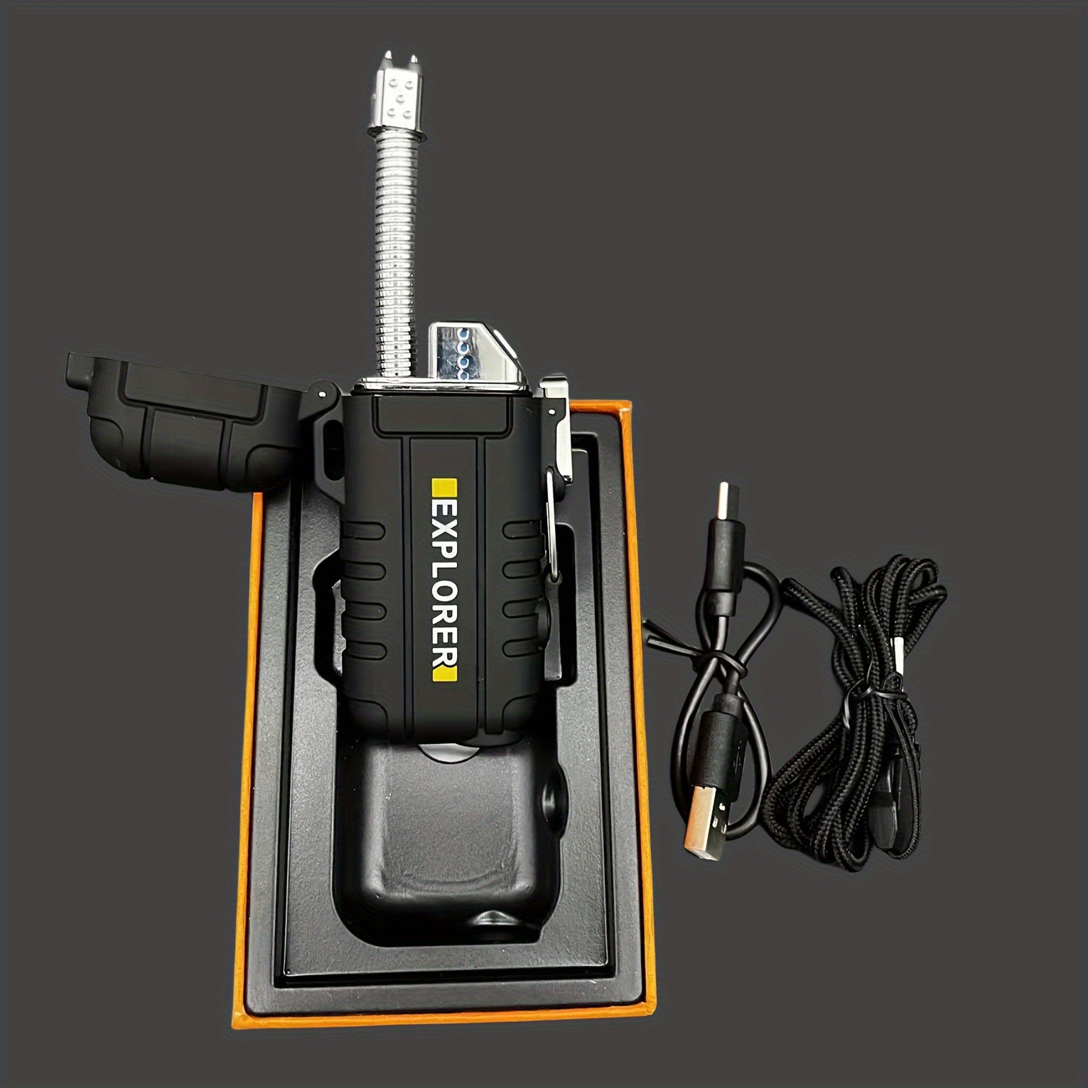 Outdoor Electric Lighter with Flashlight and Rotatable Hose for Camping Gas Stove