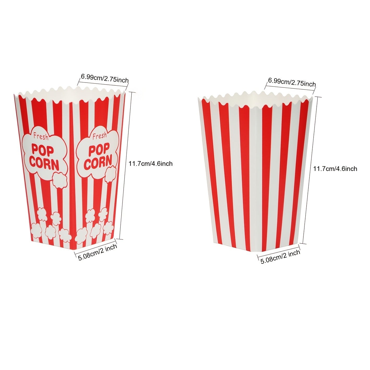 Red and White Striped Mini Popcorn Boxes Pack of 48 Food-Safe Snack Containers
