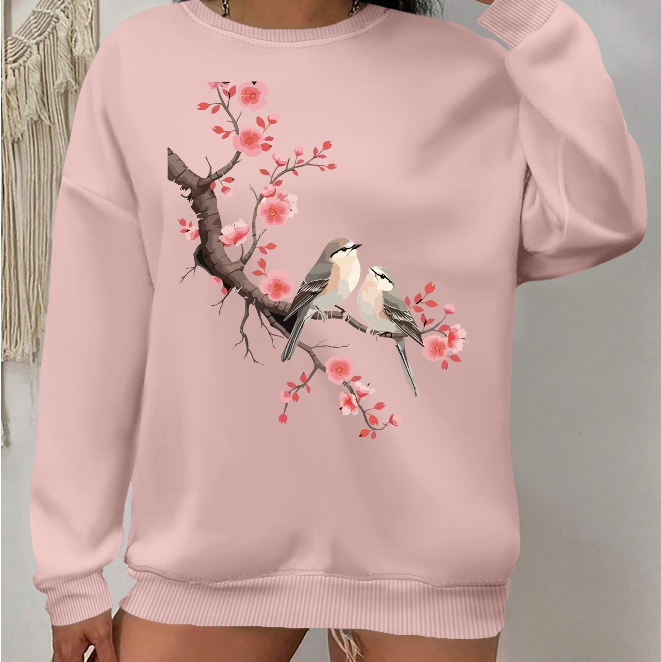 Plus Size Womens Floral Sweatshirt Casual Crew Neck Pullover Long Sleeves