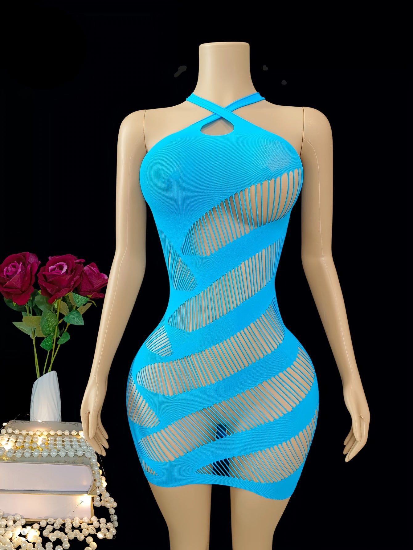 Women's Fishnet Lace Slim Fit Dress Streched Breathable No Padding