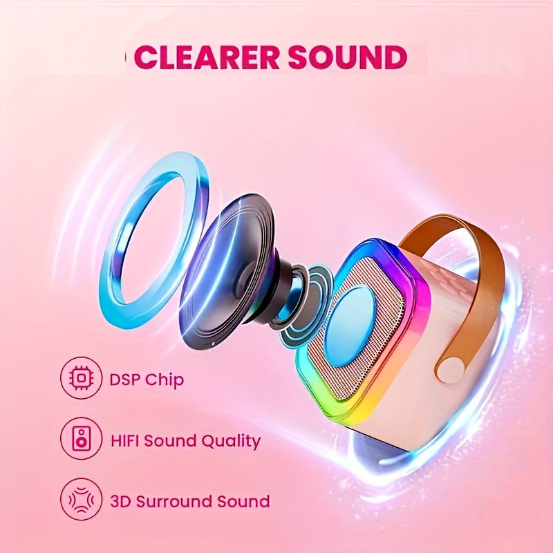 Mini Wireless Karaoke Machine with 2 Microphones for Kids and Family Use USB Rechargeable Speaker