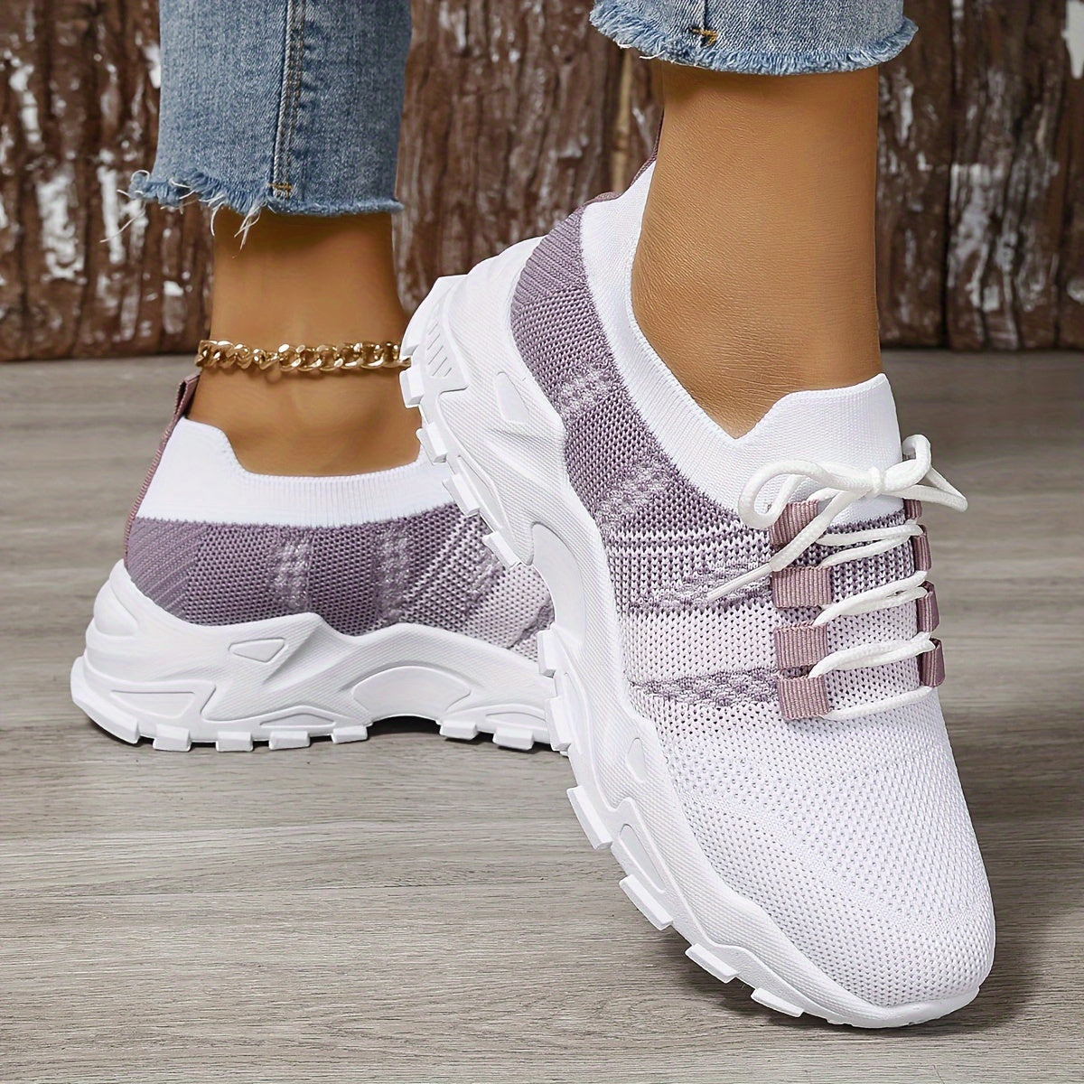 Ayollar uchun nafas oladigan knit platform sport poyafzallari, kundalik lenta bilan bog‘lanadigan tashqi poyafzallar