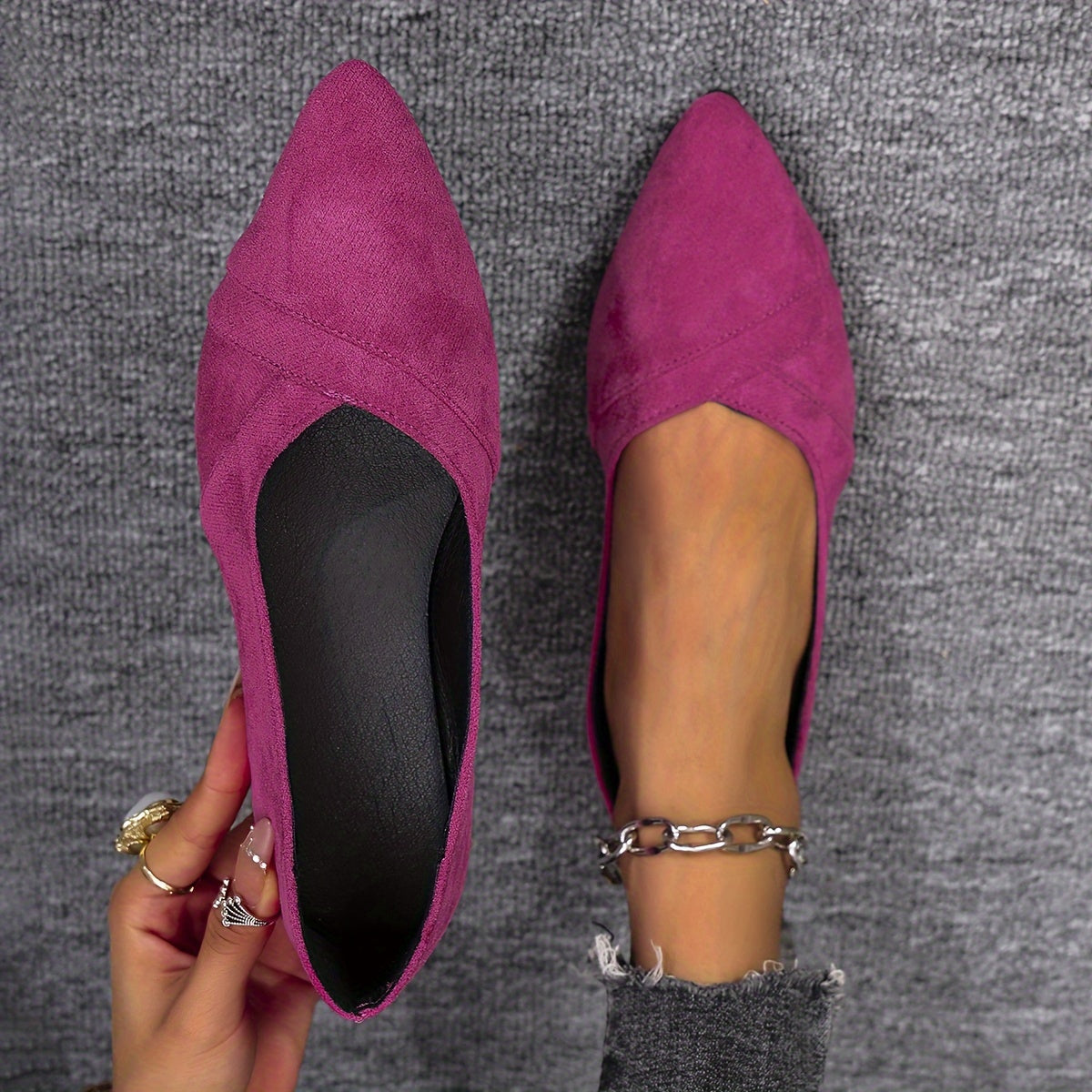 Women's Flat Shoes Slip-On Pointed Toe Lightweight Solid Color All-Season Mary-Jane