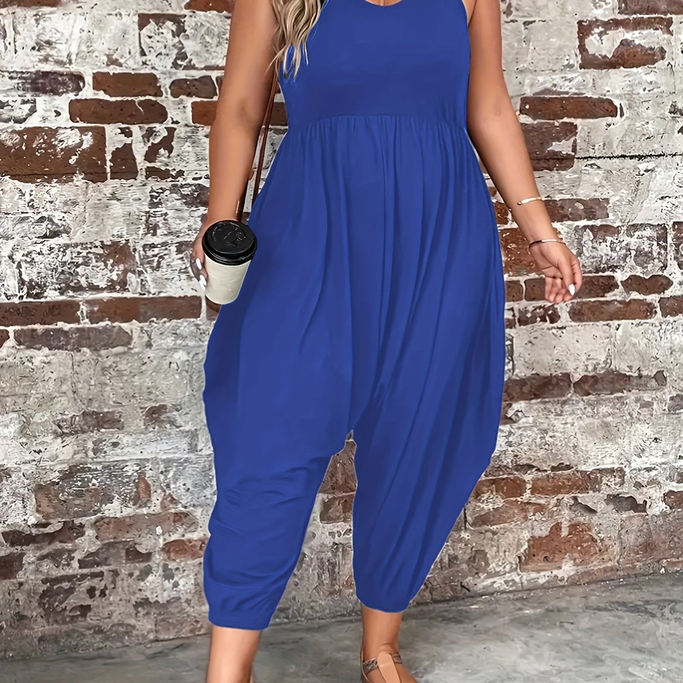 Women's Plus Size Sleeveless Off-Shoulder Jumpsuit Polyester Spandex Casual Romper