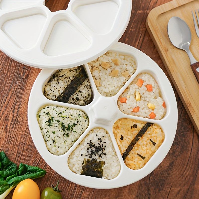 Plastik Sushi shakllantirish to'plami, guruch bosish va 6 teshikli Bento shakli bilan, uyda tayyorlangan sushi va Bento qutilari uchun