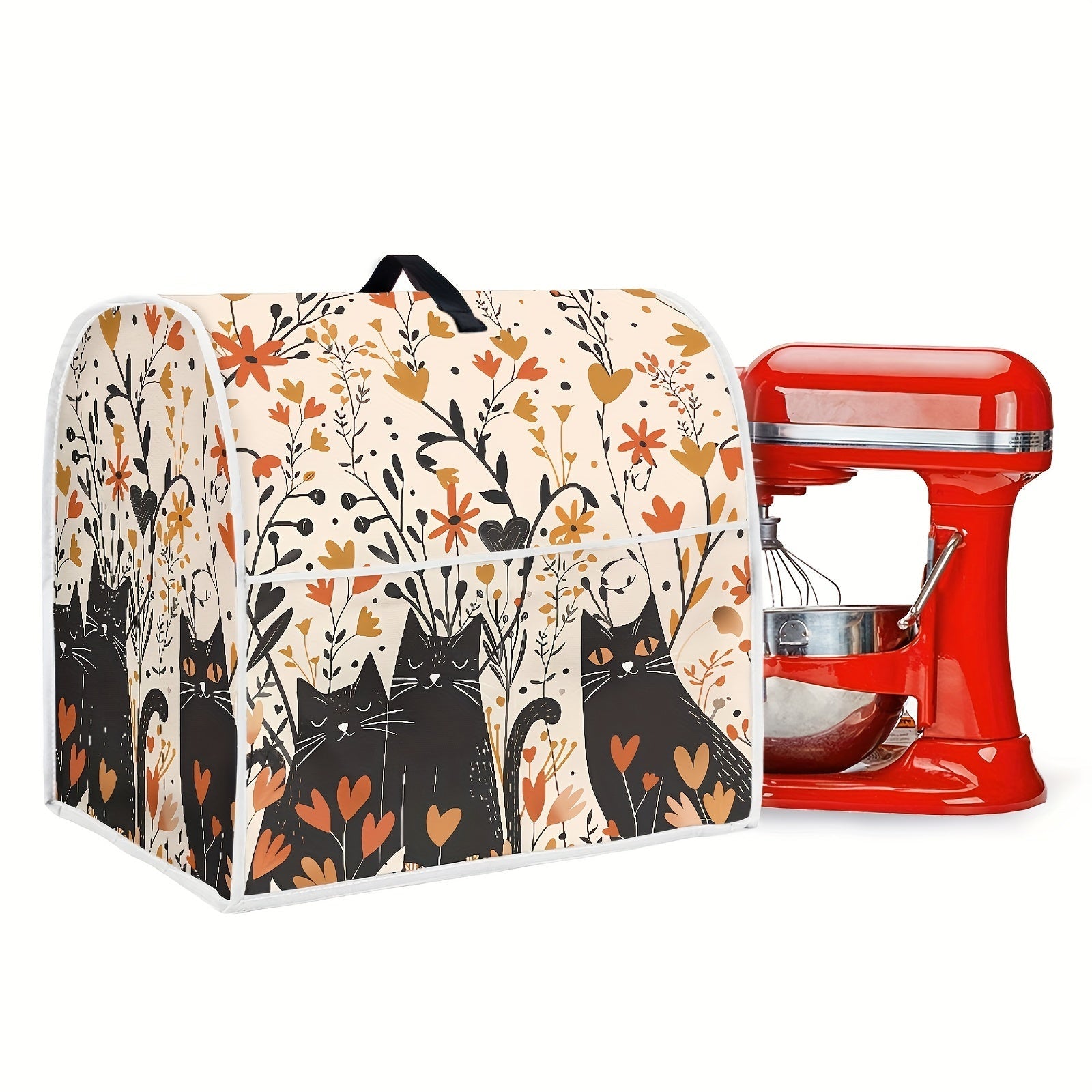 Cubierta protectora para batidora con estampado de flores y gatos. Compatible con almacenamiento sin polvo de 6-8 cuartos