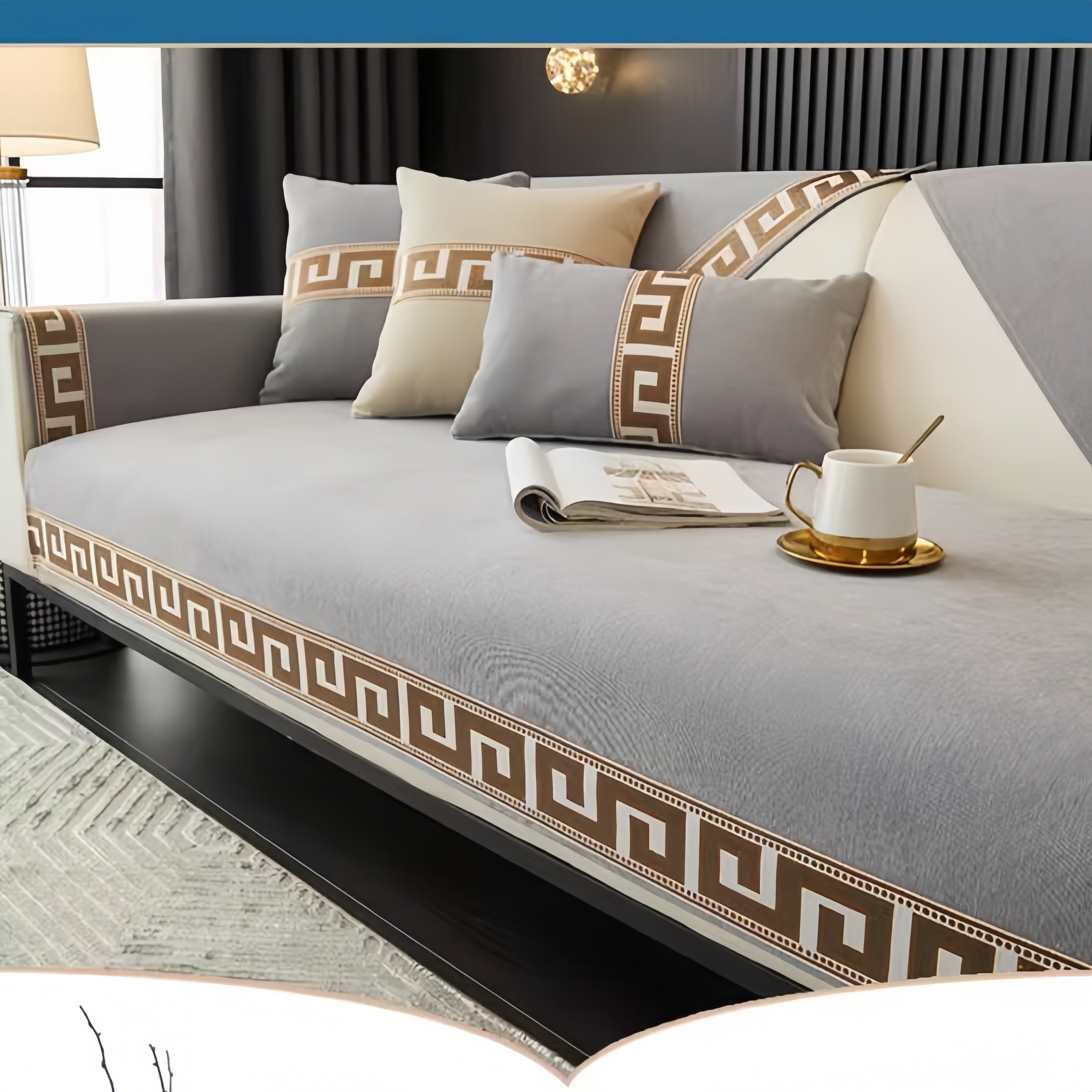 Bohemian Chenille Sofa Cover All Season Non-Slip Pet-Friendly Modern Geometric Fits 1-4 Seaters