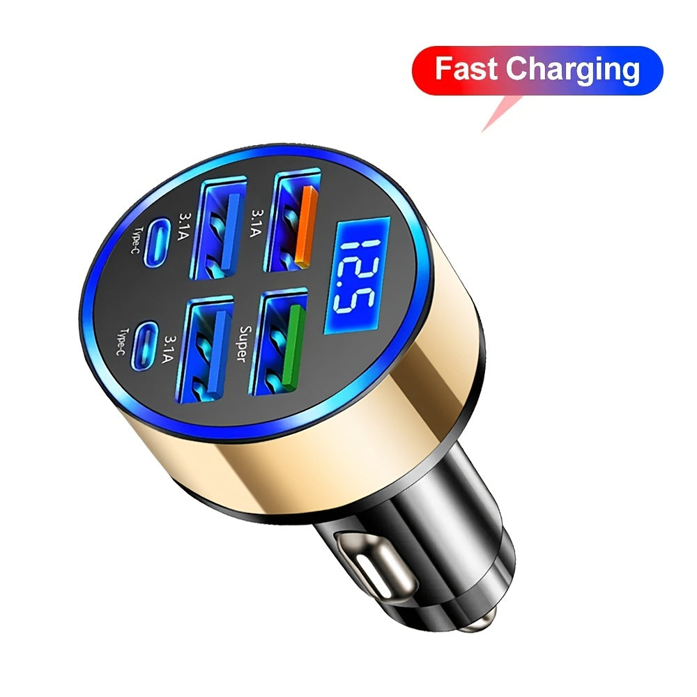 Digital Display Car Charger Dual PD Fast Charging 6-in-1 Multi-Function
