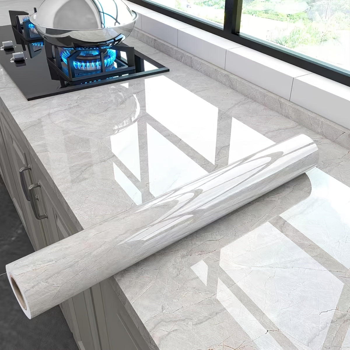 Водонепроницаемые обои-наклейки для ванных комнат и кухонь, легкие в применении и устойчивые к влаге. Идеально подходят для ремонта туалетов и кухонь, с дизайном мраморной плитки.