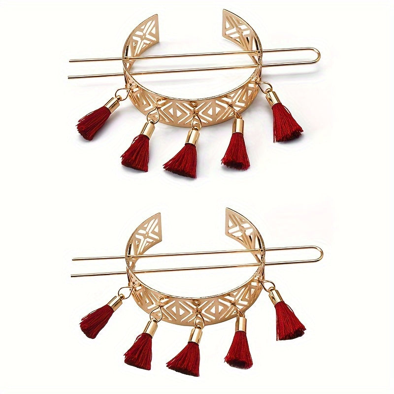 Set of 2 Floral Hollow Retro Hairpins U-Shaped Hair Accessories for Women