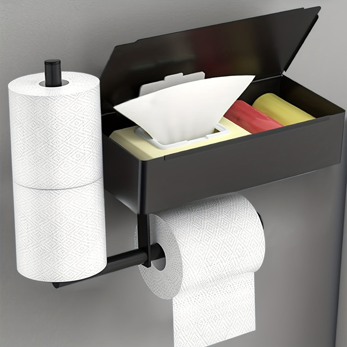 Stainless Steel Toilet Paper Holder with Shelf and Wipes Dispenser for Bathroom Organization