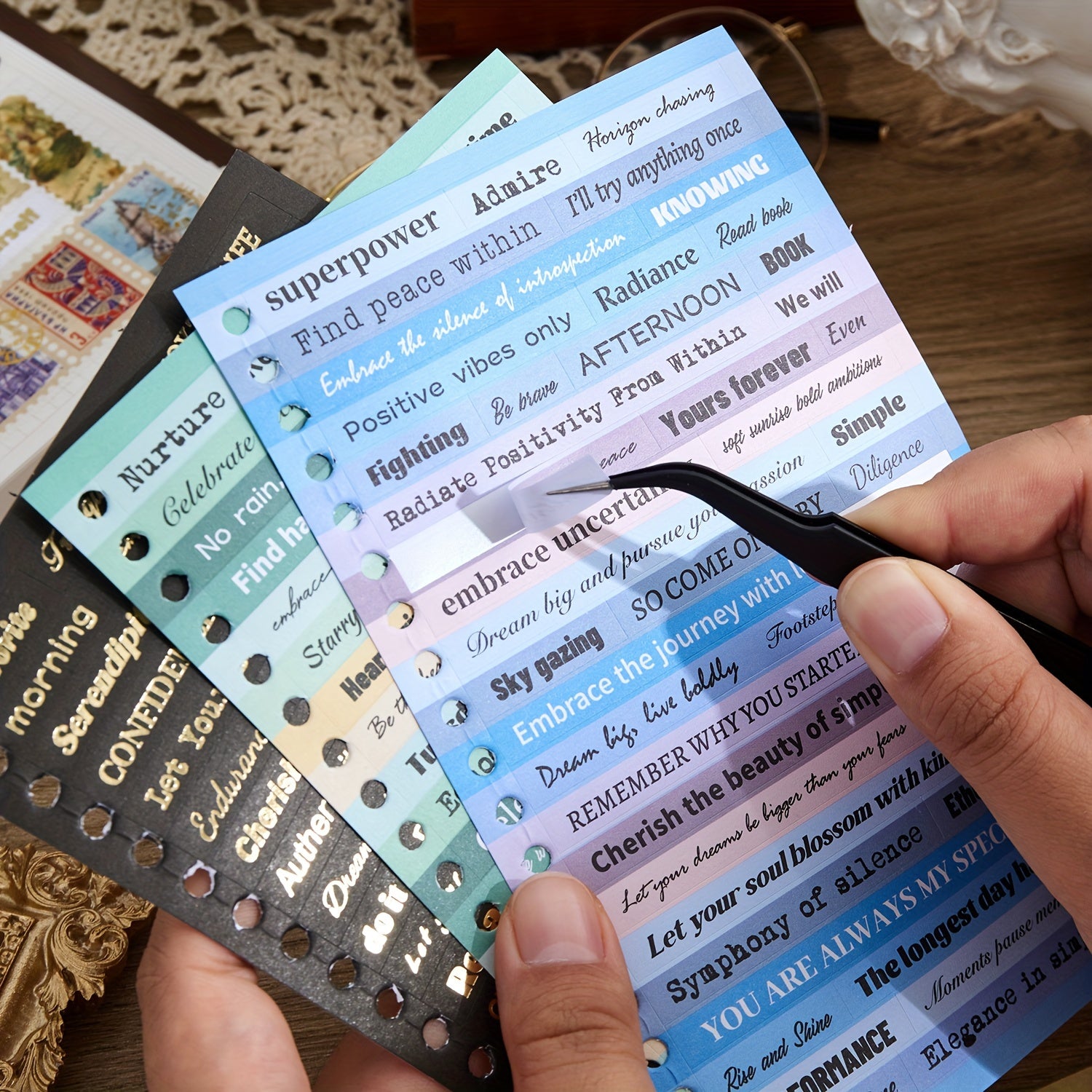 2500+ Word Stickers for Journaling with Gold Foil Quote Sheets for Scrapbooking and DIY Crafts