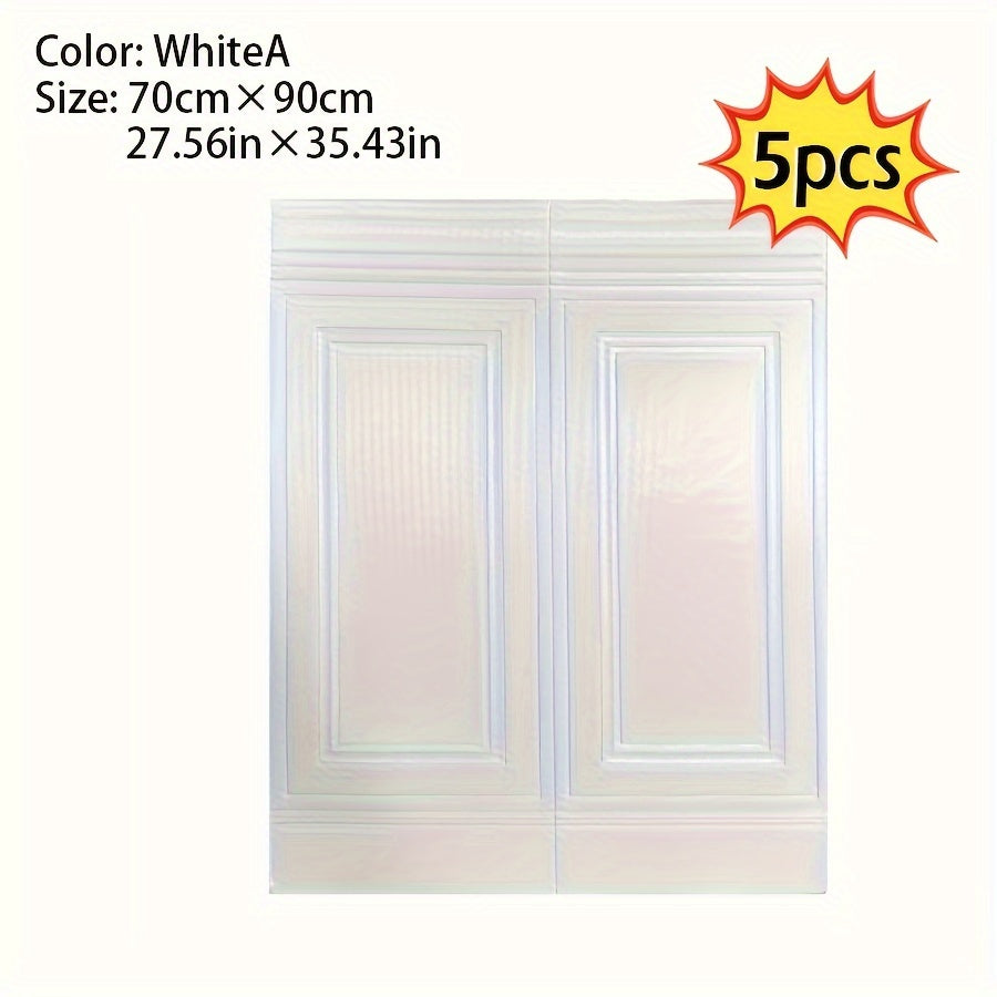 5pcs 3D Textured Self-Adhesive Wall Panels Shapes and Stripes Waterproof Moisture-Proof Wainscot Board for Bedroom