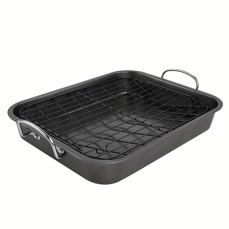 Non-Stick Baking Pan with Rack 40cm Rectangular Grill for Turkey Roasted Chicken Ham