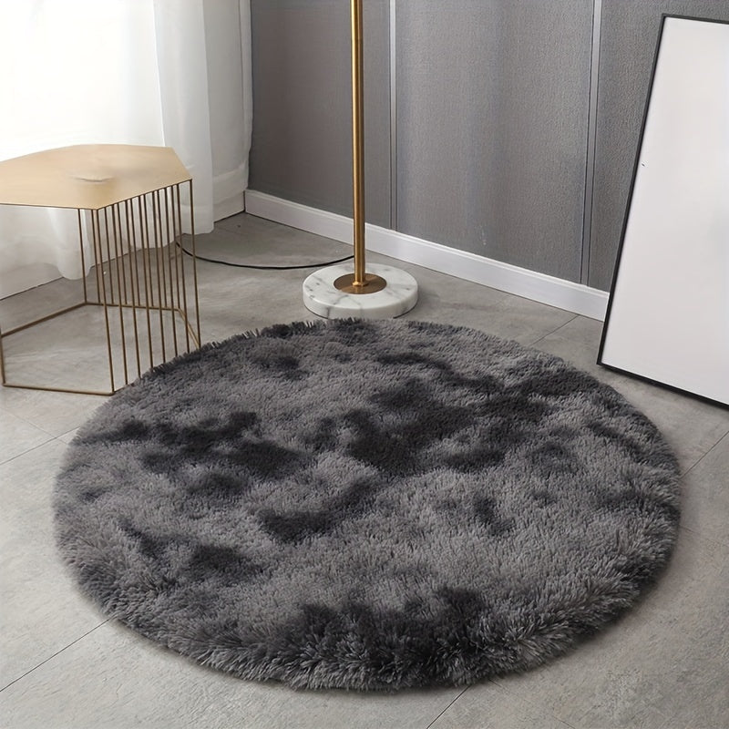 Ultra-Soft Plush Round Floor Mat Non-Slip Machine Washable Light Grey Black Grey