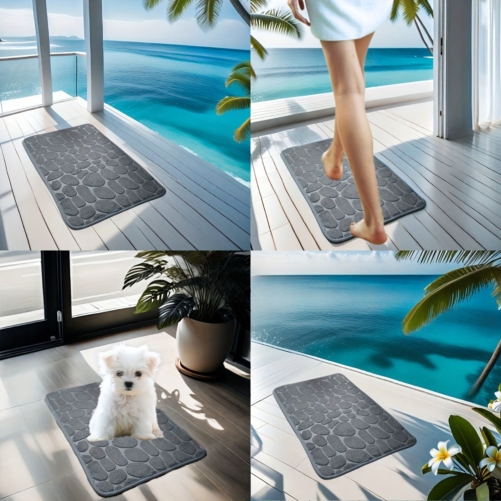 Alfombra de baño de espuma viscoelástica de felpa antideslizante de secado rápido con relieve de adoquines