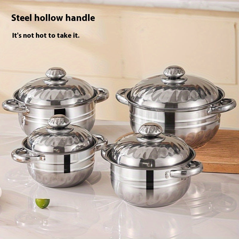 Stainless Steel Soup Pot Set 8 Pieces Induction Compatible Kitchen Cookware