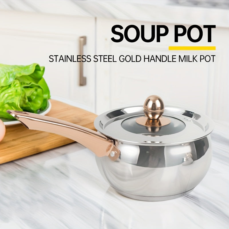 Zanglamaydigan po'latdan yasalgan sho'rva qozonlari to'plami, oltin tutqichlar bilan, qalinlashtirilgan konstruktsiya, olma shaklidagi idishlar