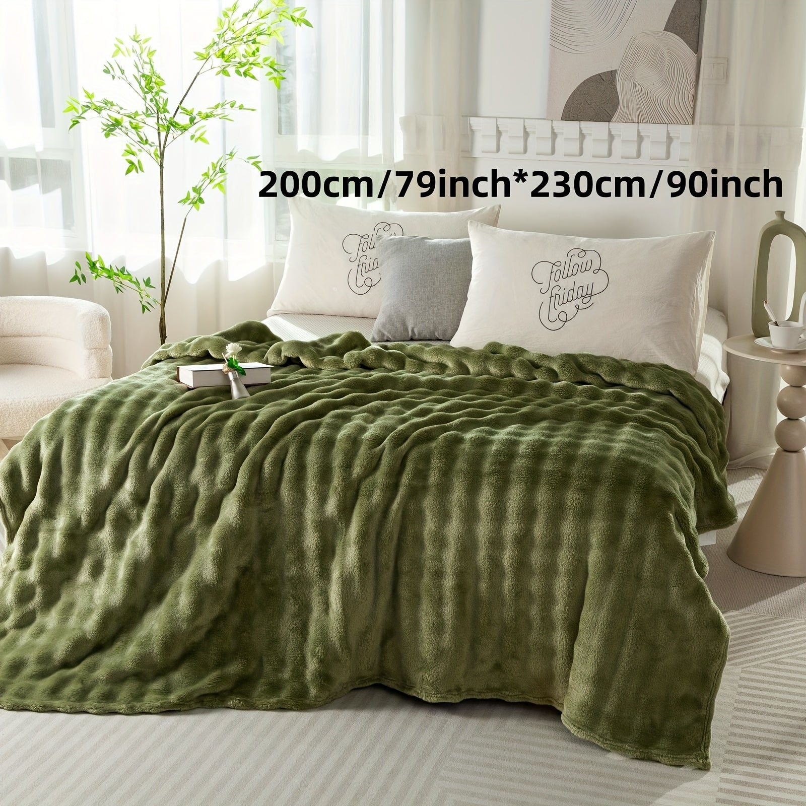 Hypoallergenic Polyester Bed Blanket Faux Rabbit Fur Plush Throw for Bedroom Sofa Travel