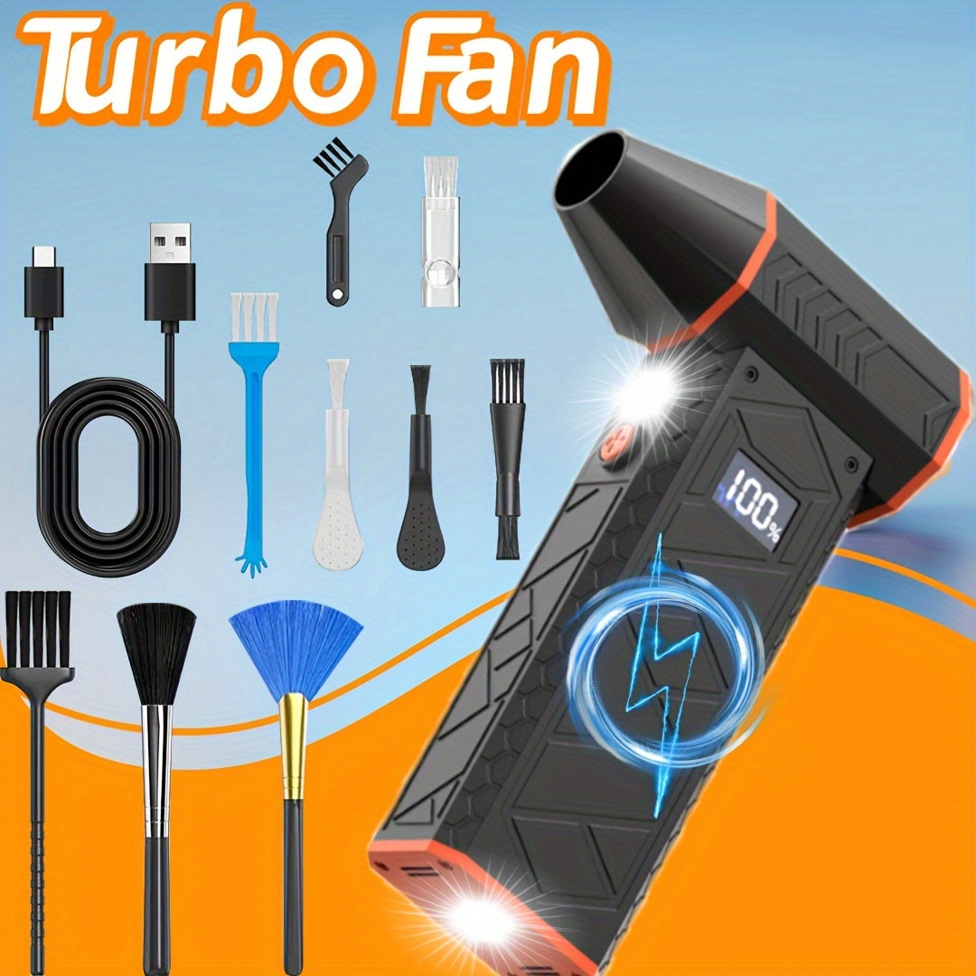 4-скоростной беспроводной турбо-вентилятор с воздушным дустером мощностью 100 Вт, USB-заряжаемый, с цифровым дисплеем, несколько насадок для клавиатур, автомобилей, дома и использования на улице - Турбо-джетный вентилятор