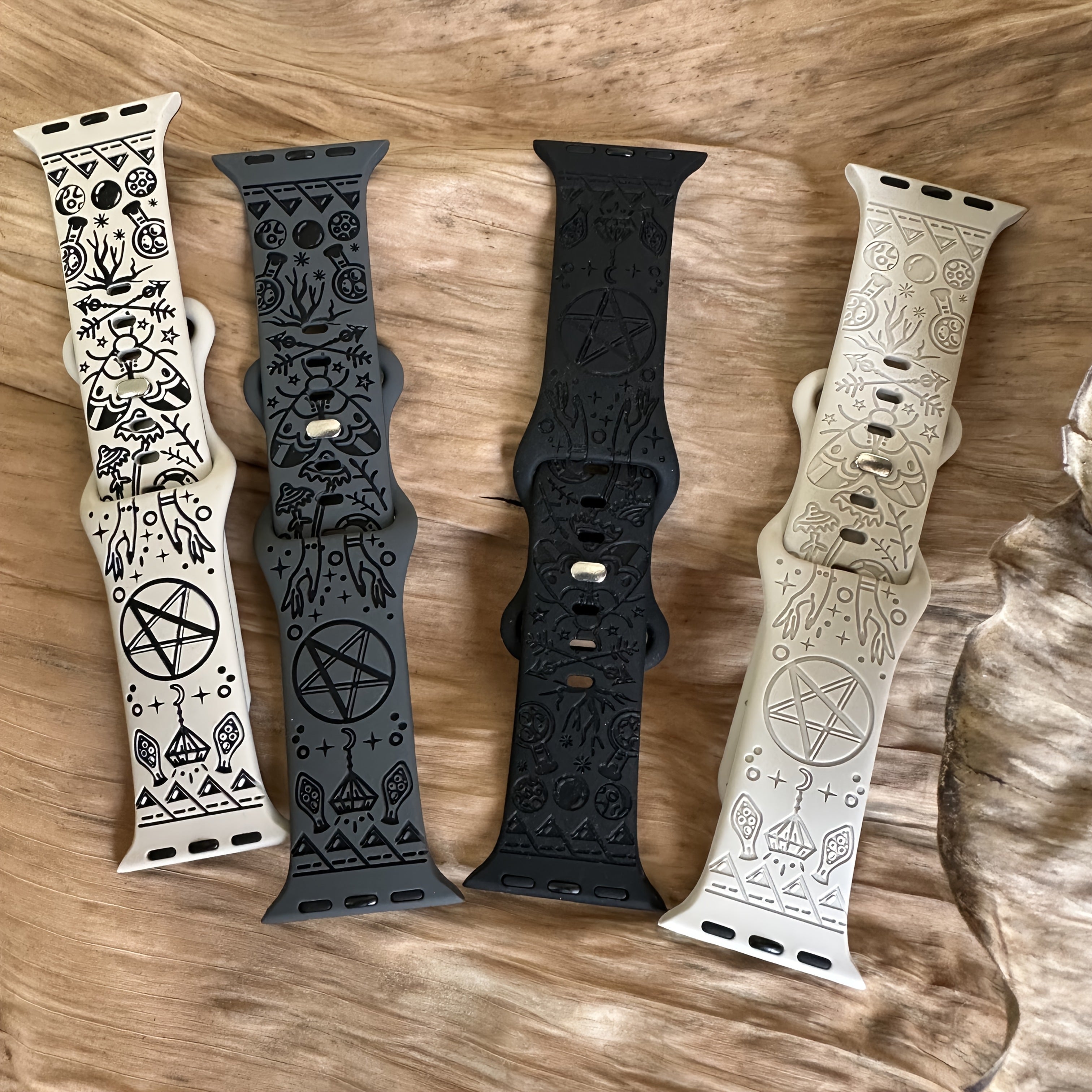 Black Magic Celestial Silicone Watch Band for Apple Watch Series 1-10 Ultra Engraved Stylish Strap for Parties Festivals Sports Outdoor Activities