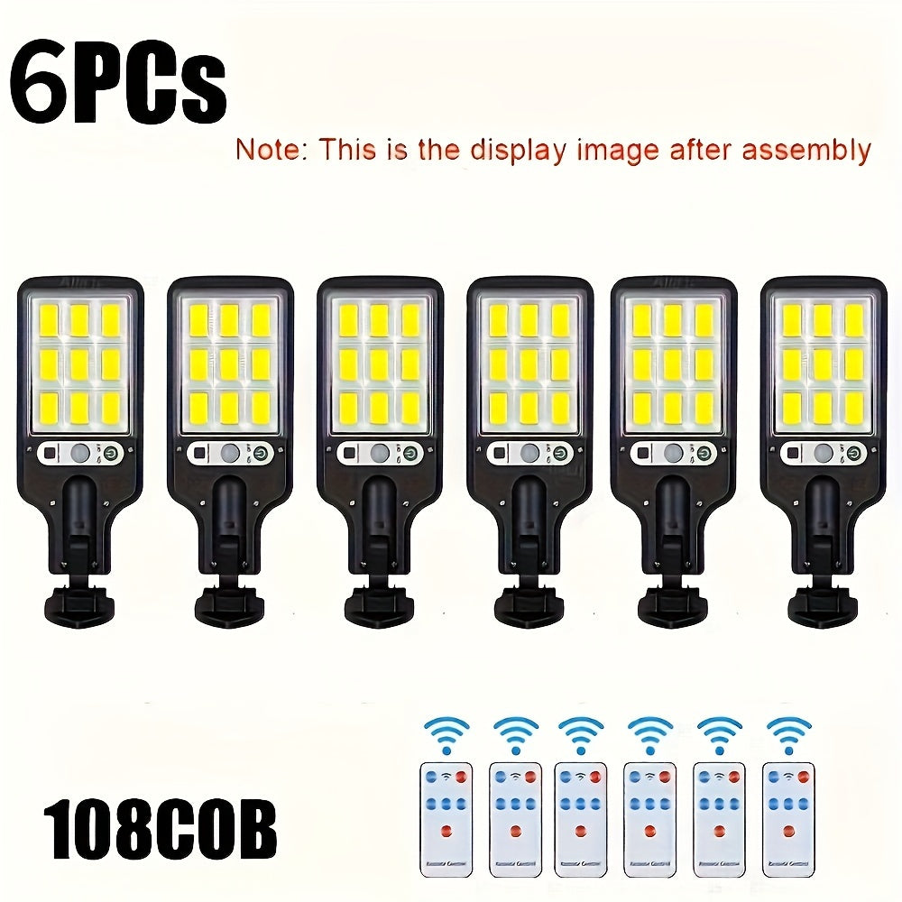4 Pack Solar Street Lights with COB LED Motion Sensor 180° Coverage Remote Control