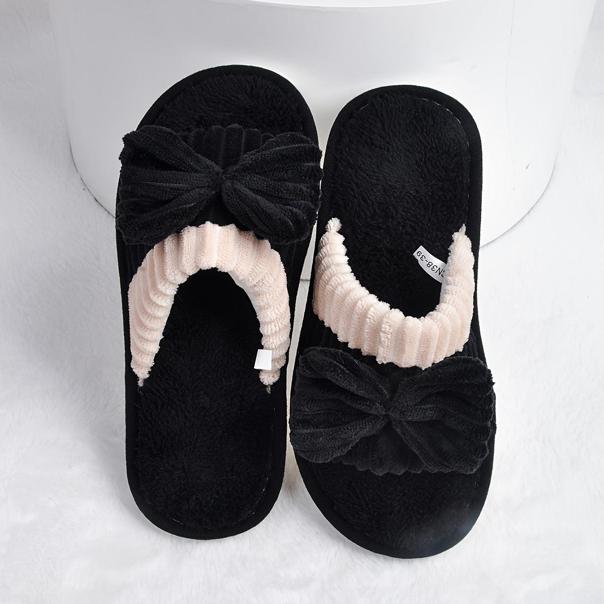 Women's Plush Open Toe Slippers with Bowknot Decor for Indoor Comfort