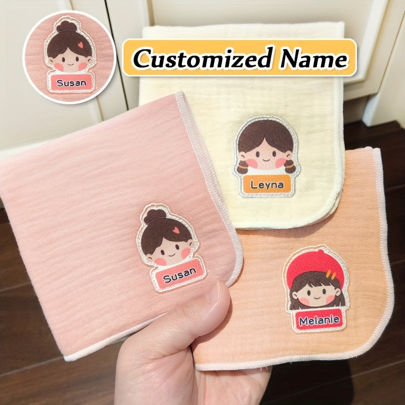 Kids Gauze Handkerchiefs 3 Pack Breathable Cotton Cartoon Design Personalized Name