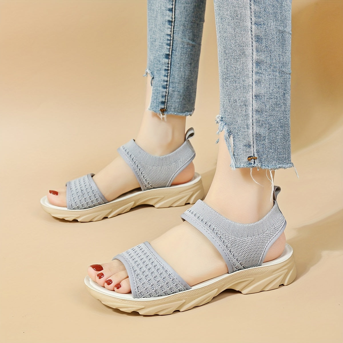Women's Breathable Knit Slide Sandals Open Toe Soft Sole Summer Footwear