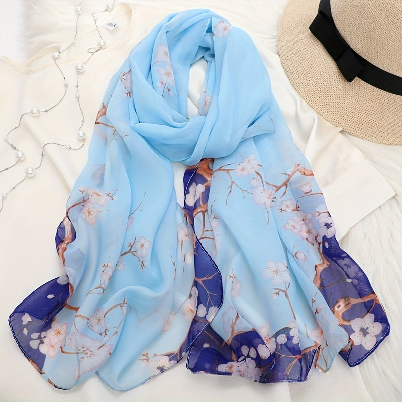 Bohemian Style Floral Polyester Scarf Long Shawl for Casual Beach Sun Protection