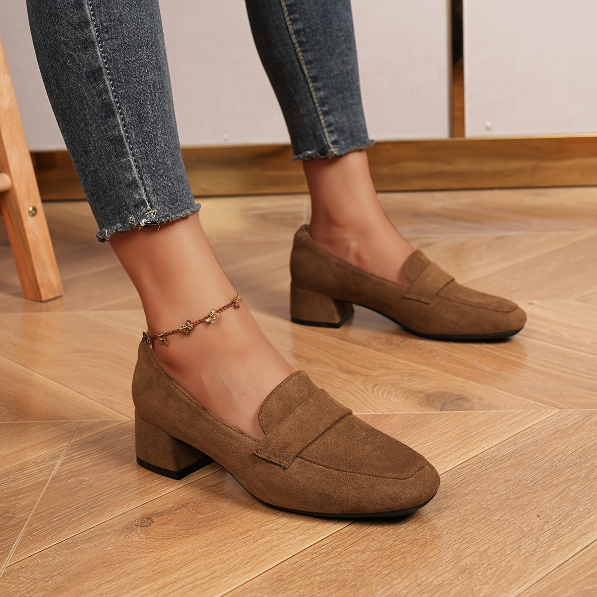 Women's Slip-On Square Toe Loafers Leather & Synthetic Casual Formal Black Beige